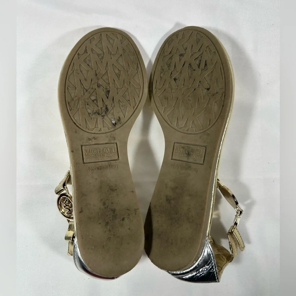 Michael Kors Girls Thong Strappy Metallic Sandals Logo Kids Shoes Sz 1